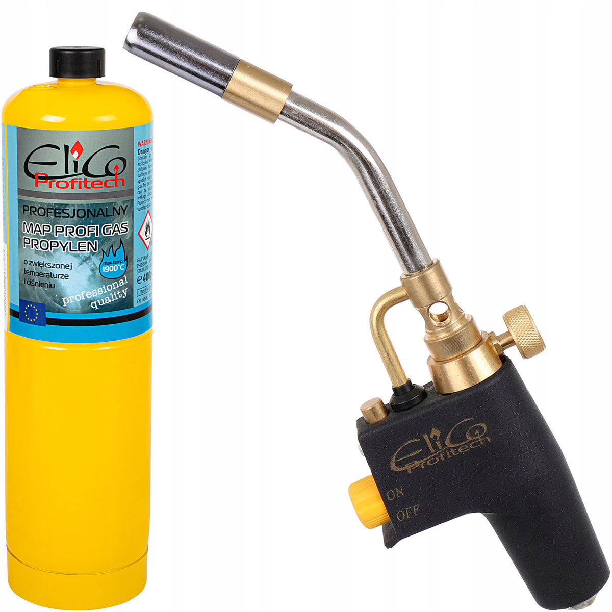 PALNIK GAZOWY LUTOWNICZY UNIWERSALNY MAPP 1' 1900°C GAZ 400g KARTUSZ ELICO lampa do lutowania, opalania i podgrzewania