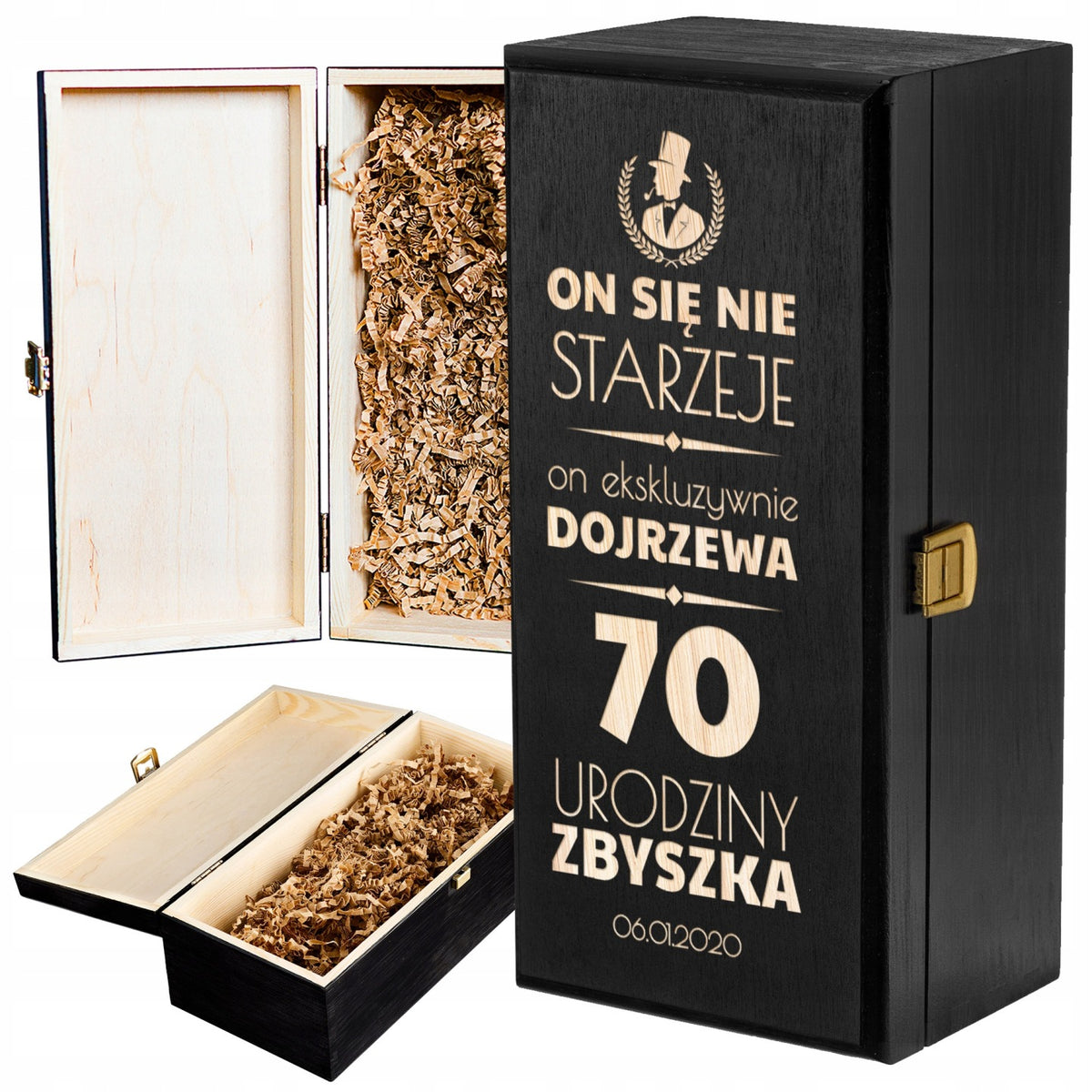 Skrzynka na alkohol prezent na osiemnastkę urodziny 45 50 60 70 80 wzory pudełko do butelki, opakowanie z grawerem
