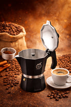 Kawiarka Zaparzacz do Kawy Gaz Indukcja 6 Filiżanek Espresso aluminiowa czarna moka 300 ml do parzenia małej czarnej