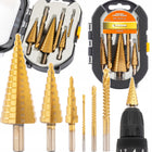 Wiertła stopniowe frezujące 4-32MM do metalu HSS drewna plastiku 3-8MM 6 EL stożkowe spiralne zestaw otworów