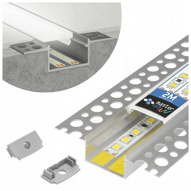 Profil Aluminiowy LED 2m Wpuszczany Do Płyt GK Gipsowych 20mm Regips klosz listwa oświetleniowa na taśmę świetlną, kanał montażowy