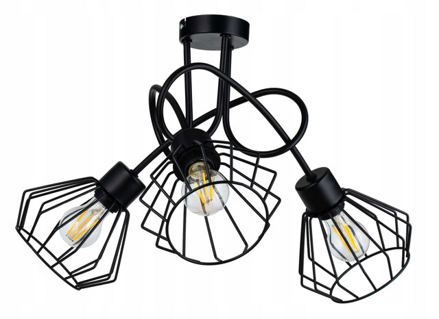 Lampa sufitowa żyrandol wisząca loft diament brylant czarna pająk druciana 3-punktowa metalowa oprawa E27 do salonu, jadalni i sypialni