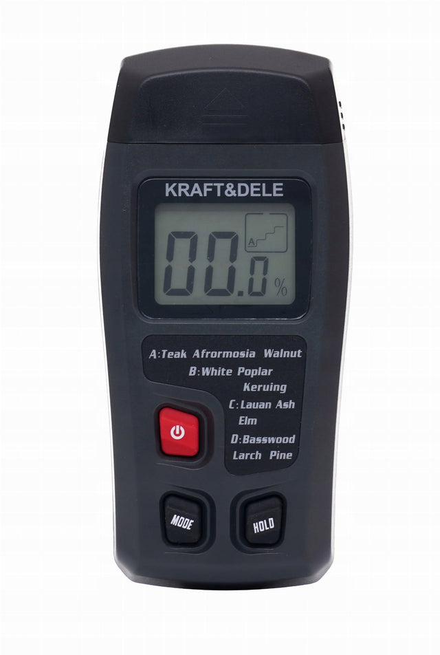 Miernik wilgotności drewna KD10888 kraft&dele wilgotnościomierz, tester wilgoci, kontrola suchości materiału, zasilanie bateryjne