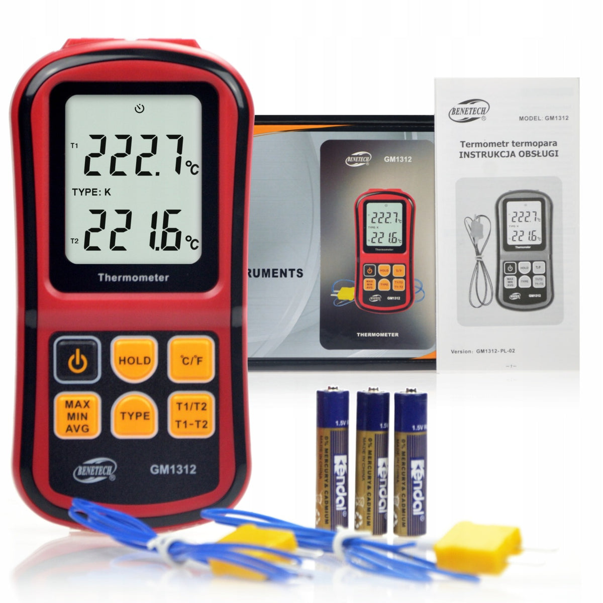 Cyfrowy termometr 2x termopara typu K -50 do 1372 czerwony