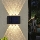 2X LAMPA SOLARNA ELEWACYJNA KINKIET HALOGEN LED SOLARNY NA ELEAWACJĘ DEKORA oświetlenie zewnętrzne czarne z tworzywa