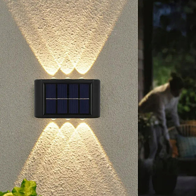 2X lampa solarna elewacyjna kinkiet halogen LED solarny na eleawację dekora oświetlenie zewnętrzne czarne z tworzywa sztucznego