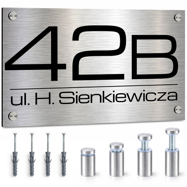 Tabliczka adresowa z numerem domu Adresem Tablica Numer Na Dom 30x20 cm ALU oznaczenie posesji, szyld elewacyjny srebrny 3 mm
