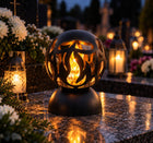 ZNICZ LED DUŻA KULA PŁOMIEŃ 25 CM CZARNY ELEGANCKA DEKORACJA NA CMENTARZ lampion nagrobny, oświetlenie grobu, świeca