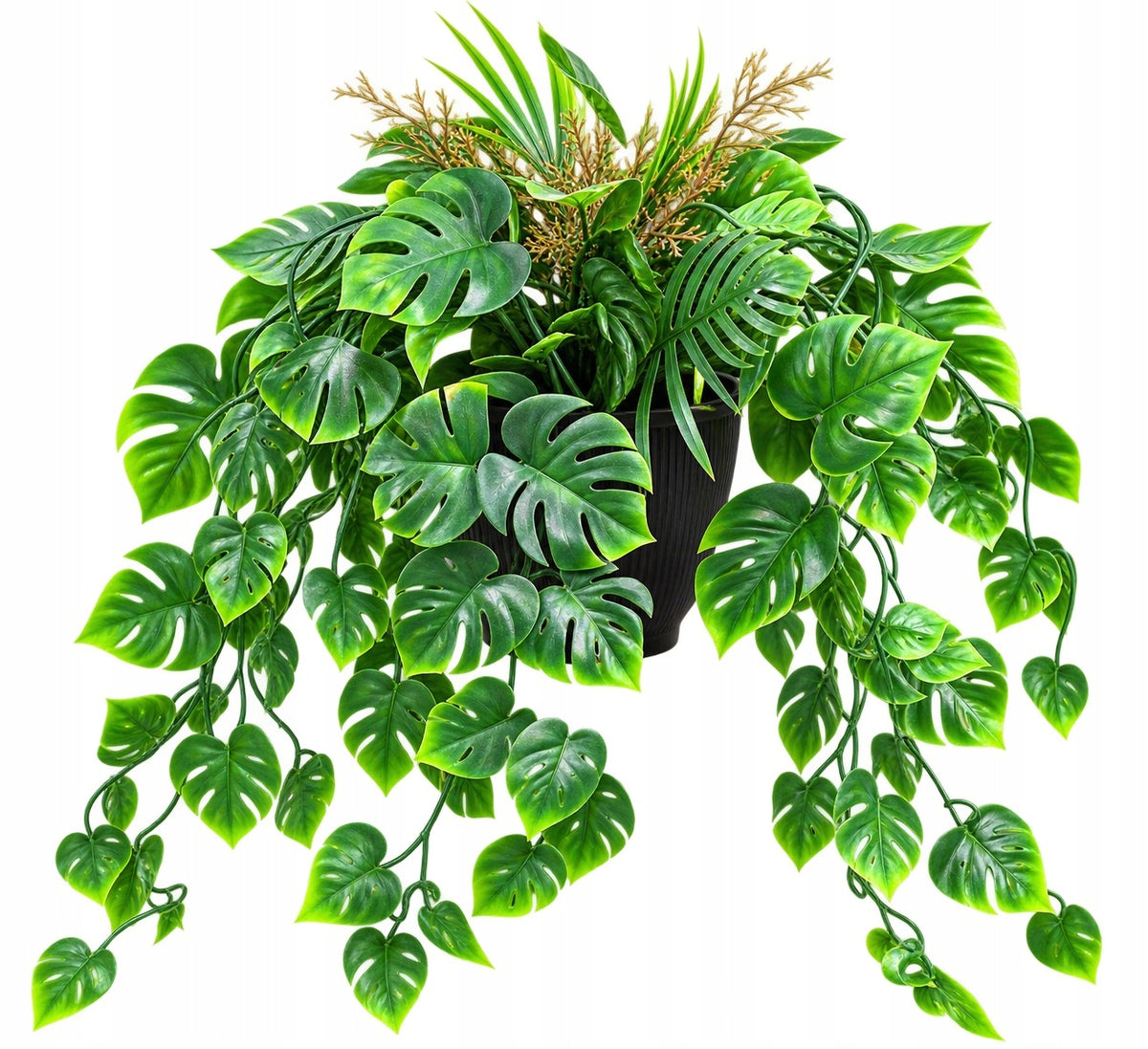 Sztuczna roślina zwis zwisająca monstera w czarnej doniczce 40 cm kwiat doniczkowy, dekoracja wnętrz, ozdoba do domu