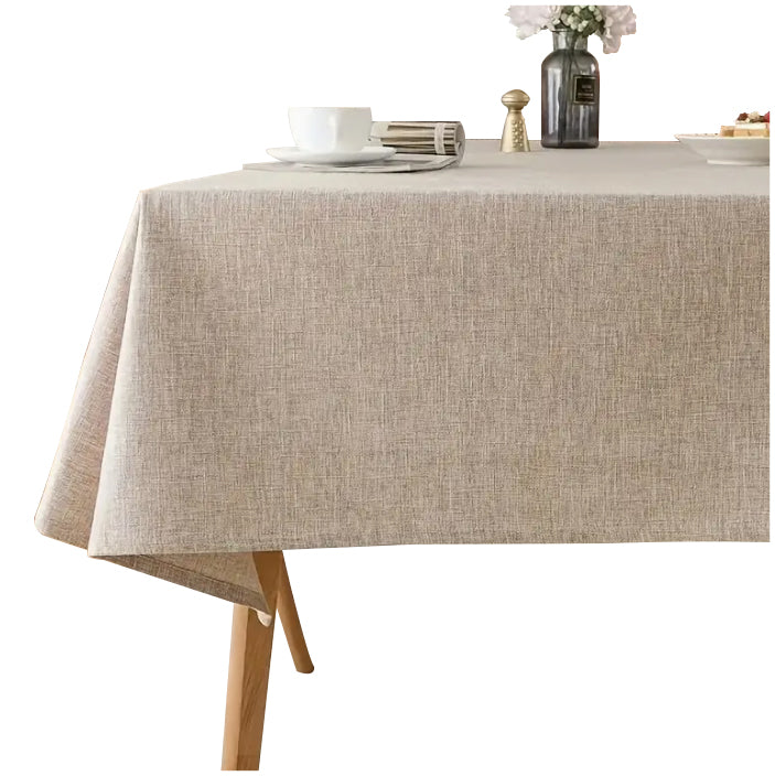 Obrus beżowy płócienny na stół 140x150cm elegancki boho nakrycie jadalniane, gładka tkanina poliestrowa