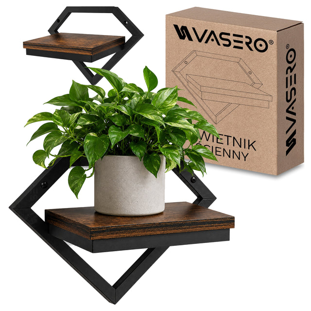 Ścienny Kwietnik Wiszący Metal Drewno Półka Na Ścianę Kwiat Doniczkę loft uchwyt do roślin, dekoracja wnętrz, brązowo-czarny, na jedną roślinę