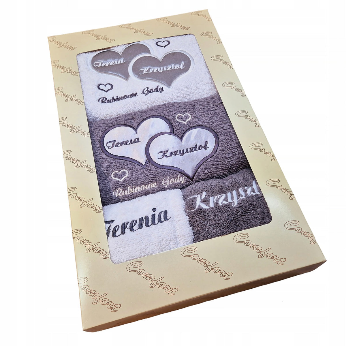 Komplet 4 Ręczników z Twoim haftem na prezent ślub rocznica święta ślubny. tekstylia łazienkowe personalizowane dla