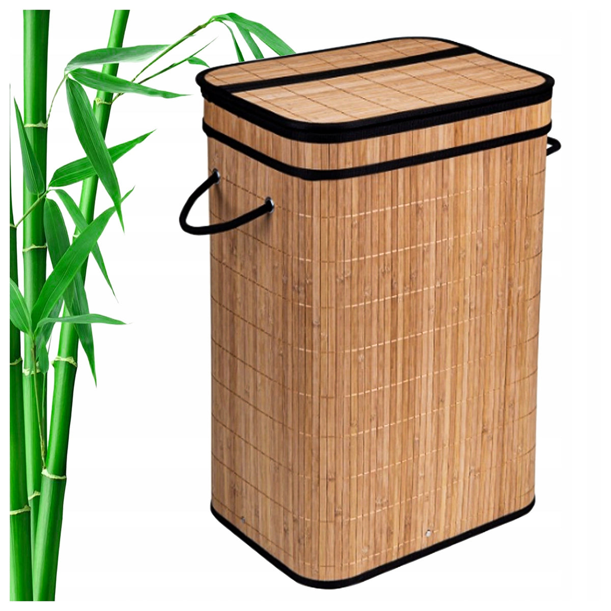 Bambusowy kosz na pranie czarny wkład 72l naturalny kolor pojemnik bieliźniany, do łazienki, wolnostojący 40x29,5x60 cm