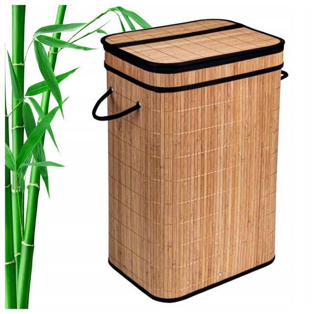 Bambusowy kosz na pranie czarny wkład 72l naturalny kolor pojemnik bieliźniany, do łazienki, wolnostojący 40x29,5x60 cm
