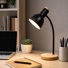 Designerska lampka biurkowa nocna styl skandynawski 40W E27 + drewno lampa stołowa czarna do sypialni salonu gabinetu