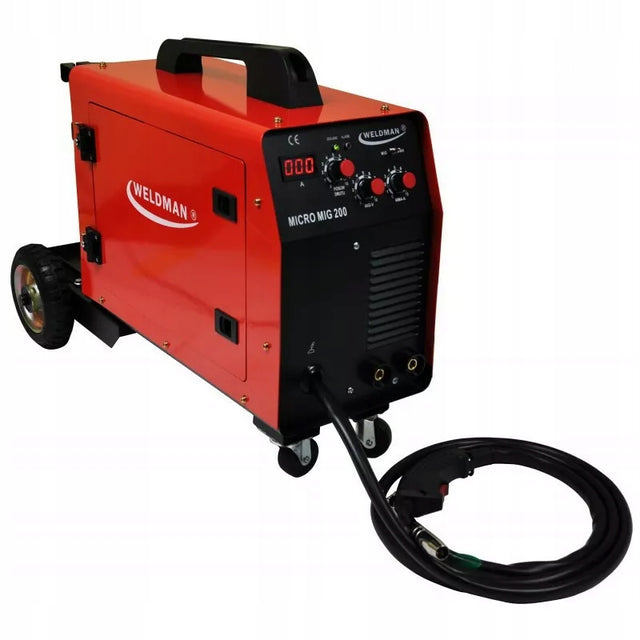 Półautomat spawalniczy micro MIG200MMA weldman migomat 230 V do spawania mig/mag, MMA i TIG, drut 0,6–0,8 mm, zakres 20–200 a