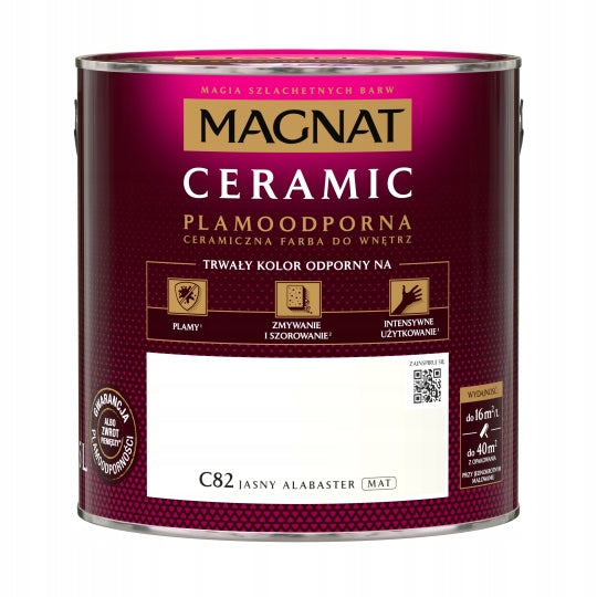Magnat ceramic - C82 - jasny alabaster - 2,5l - farba ceramiczna biała matowa do ścian, wydajność 16 m²/l