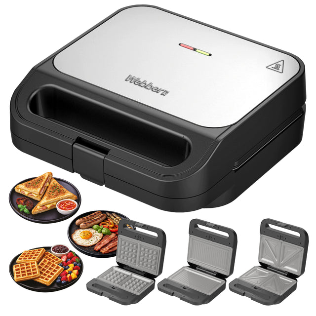 Opiekacz toster grill gofrownica 3W1 1000W ceramiczne płyty wyjmowane inox nominalna czarny
