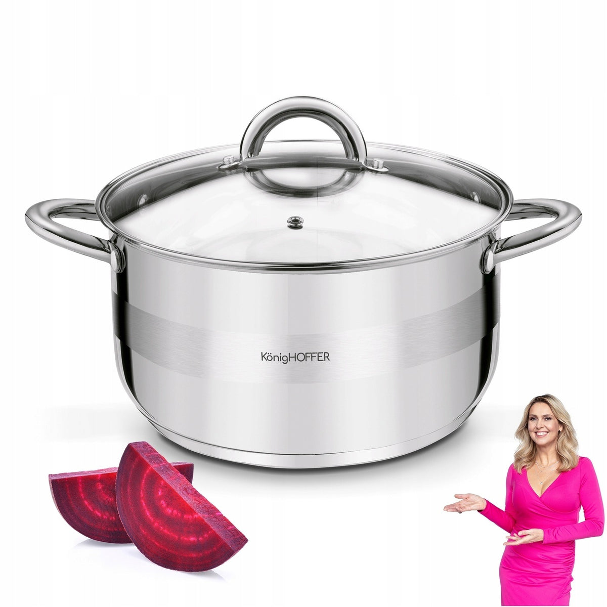 Garnek Indukcja ze stali nierdzewnej GAZ solidny Konighoffer Faro 5,9l 24cm naczynie kuchenne do zup i dań