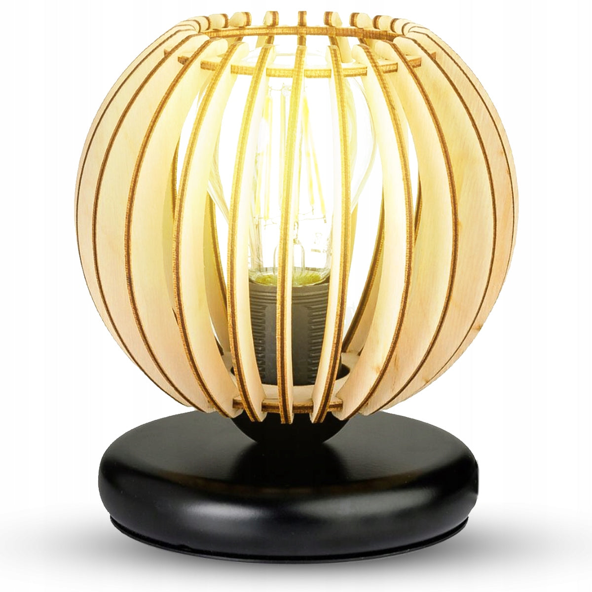 LAMPKA NOCNA LAMPA STOŁOWA DREWNIANA LOFT RETRO E27 DO SYPIALNI DO GNIAZDKA klosz 16 cm, wysokość 20 cm, maksymalna moc
