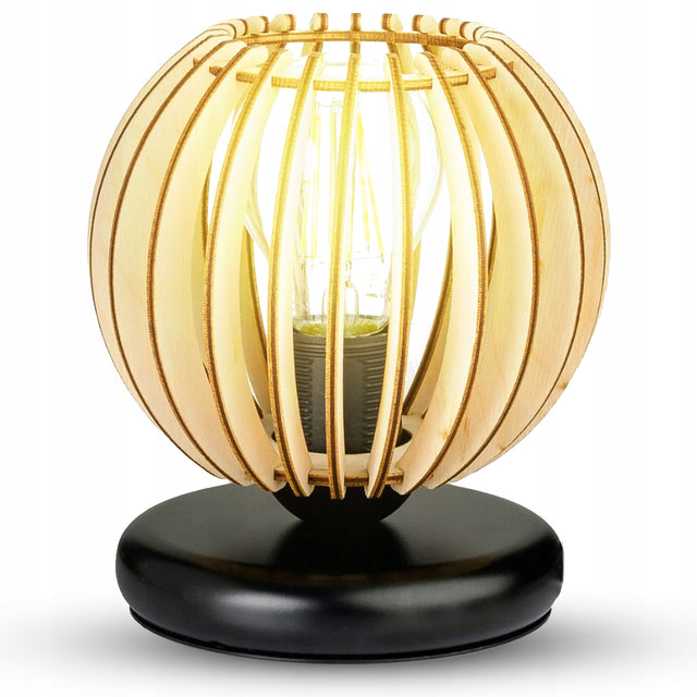 Lampka nocna lampa stołowa drewniana loft retro E27 do sypialni do gniazdka klosz 16 cm, wysokość 20 cm, maksymalna moc 60 w