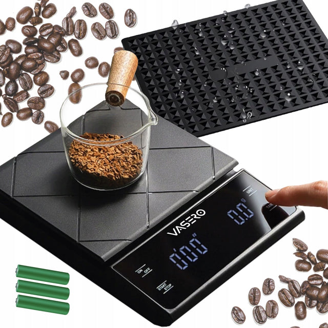 Waga Kuchenna Precyzyjna 3000g / 0,1g Wyświetlacz Licznik Do Parzenia Kawy espresso, tarowanie, odliczanie czasu, pomiar ml i oz, auto wyłączanie