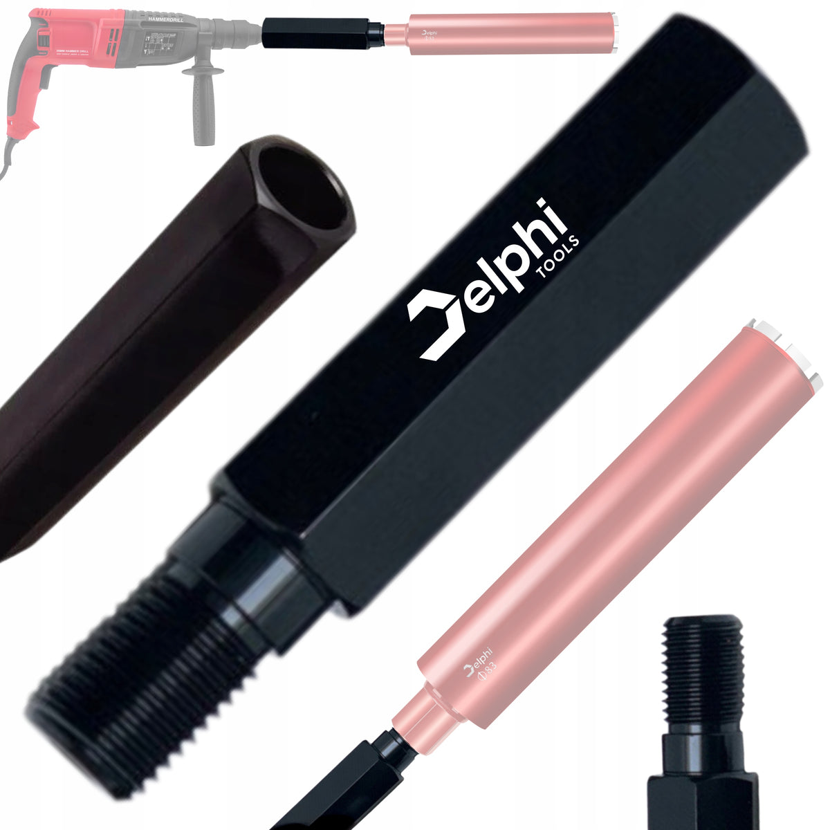 PRZEDŁUŻKA ADAPTER 20 CM 1.1/4" UNC WIERTŁO KORONOWE DIAMENTOWE WIERTNICA do betonu, betonu komórkowego, cegły