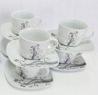 ZESTAW FILIŻANEK DO KAWY + SPODEK SERWIS KAWA 180 ML 6 OSÓB WZORY PORCELANA zastawa herbaciana 17 el., kwadratowa