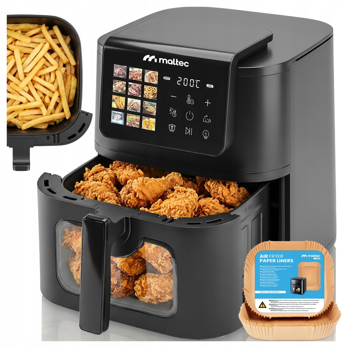 Frytkownica beztłuszczowa 8l 2000W AIR fryer duża okienko frytownica tacki czarny