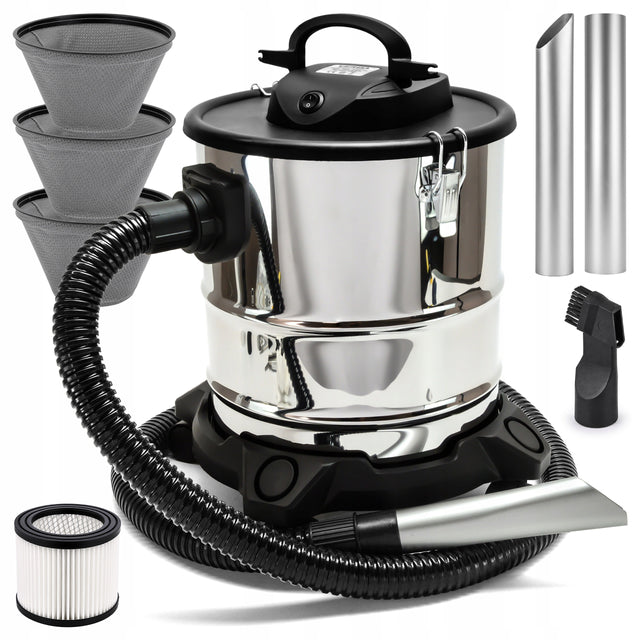 Odkurzacz do popiołu kominka pieca grilla gruzu separator kominkowy 20l filtr klasy H, moc 2000 w, przepływ powietrza 35 l/s, zasilanie sieciowe