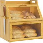 Chlebak pojemnik drewniany na chleb pieczywo duży 38x39x28 CM bambusowy prostokątny brązowy, jednoczęściowy, do