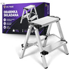 Drabina domowa stołek 2x2 stopnie Aluminiowa dwustronna 150 kg podest 54 cm schodki do prac domowych, wysokość robocza