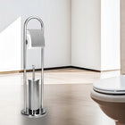 Stojak uchwyt na papier + szczotka do WC zestaw stabilny wytrzymały modny do łazienki wolnostojący metalowy szary 80 cm