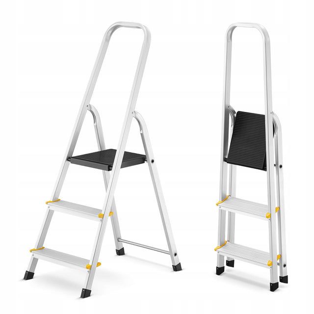 Drabina drabinka domowa 3 stopniowa aluminiowa higher ALU3 podest schodki do prac na wysokości, udźwig 125 kg, wysokość robocza 2,54 m