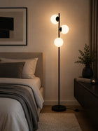 LAMPA STOJĄCA PODŁOGOWA BIAŁE KULE LOFT CZARNA 165CM LED oświetlenie do salonu, sypialni i jadalni, 3 punkty światła
