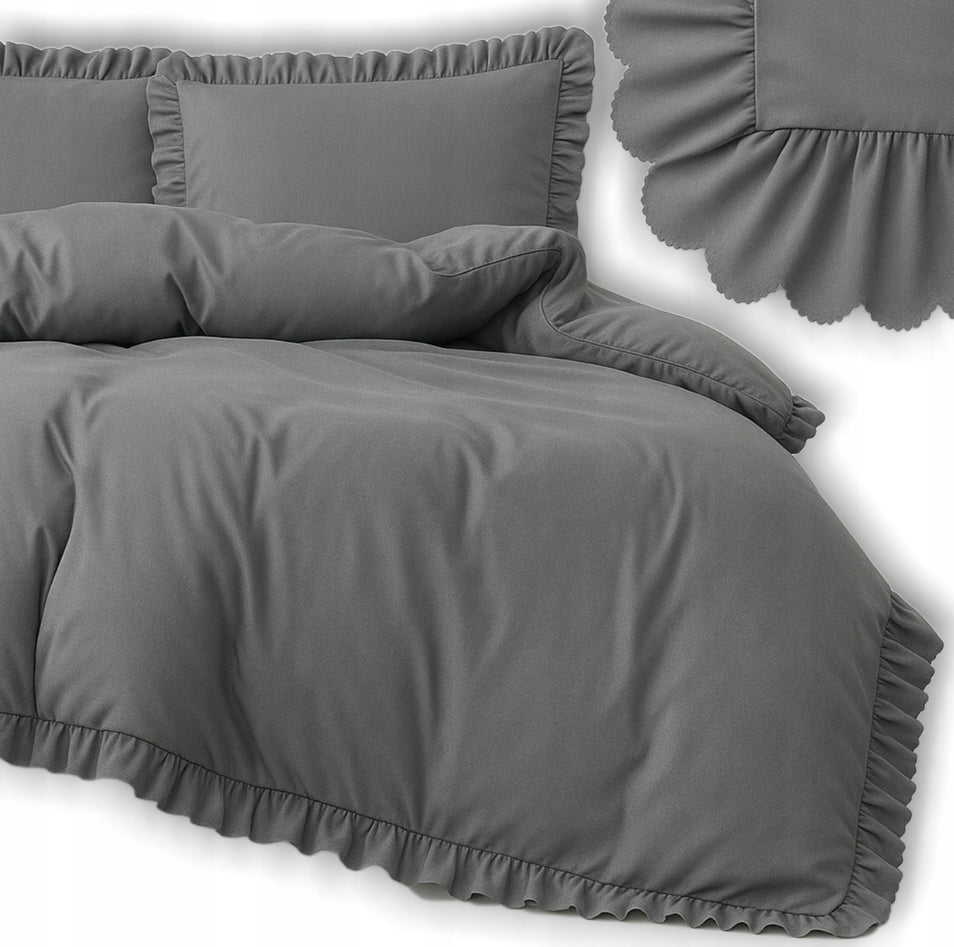Pościel z falbanką 160x200 +2 poszewki PREMIUM komplet pościeli przytulny mikrofibra, zamek błyskawiczny, poduszka