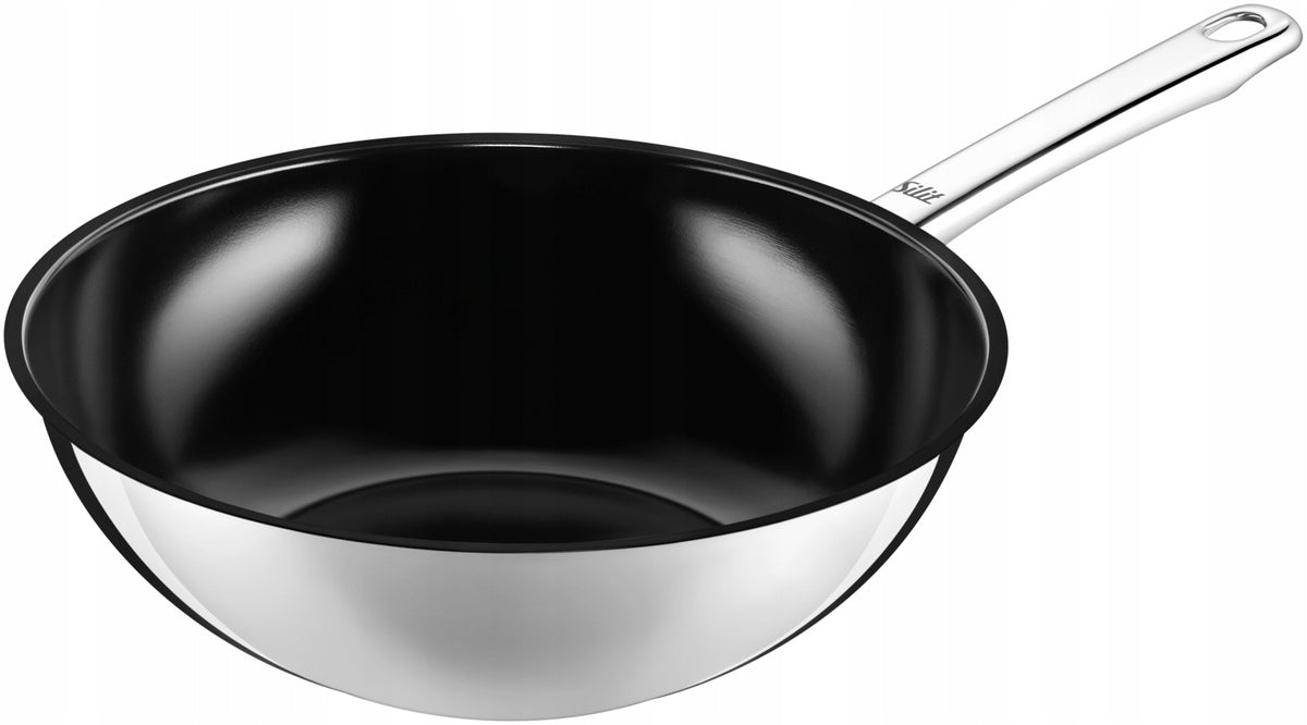Wok stalowy Silit Wuhan 28 cm powłoka ceramiczna indukcja patelnia głęboka do smażenia i duszenia, do zmywarki i
