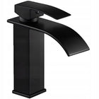 Bateria umywalkowa czarna matowa wodospadowa nowoczesna kran łazienkowy jednouchwytowa stojąca ze stałą wylewką, zestaw