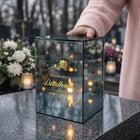 Znicz Lustrzany LED dla Dziadków z Grawerem na Grób Elegancki Płomienia na baterie, elektryczny, cmentarny, 15 cm