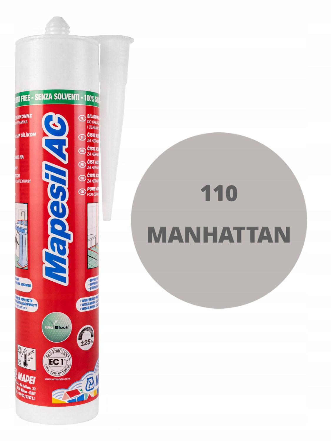 Silikon mapei mapesil AC 310ml 110 manhattan uszczelniacz do łazienki i kuchni, wodoodporny, odporny na grzyby, do