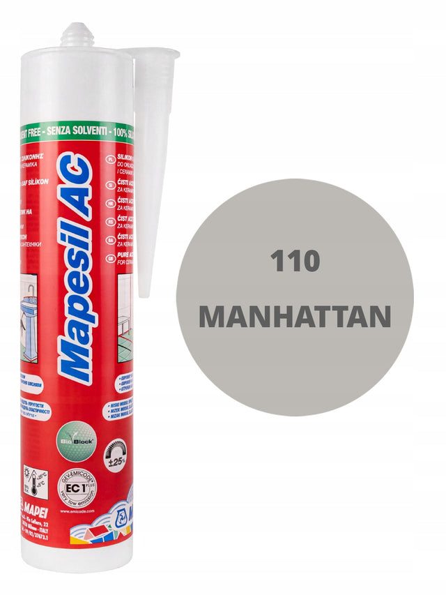 Silikon mapei mapesil AC 310ml 110 manhattan uszczelniacz do łazienki i kuchni, wodoodporny, odporny na grzyby, do wnętrz i na zewnątrz