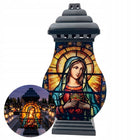 Znicz Witrażowy Szklany Lampion Matka Boska Maryja Czarny Na Grób Premium dekoracja cmentarna oświetlenie led 40 cm