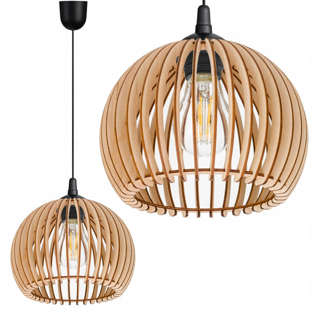 Stylowa lampa wisząca sufitowa żyrandol LED boho drewniana kula 1 x E27 do salonu, sypialni i jadalni, czarna oprawa dekoracyjna 60 w