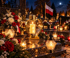 Duży znicz metalowy serce złoty wkład LED na grób + dedykacja grawer lampion nagrobny dekoracja cmentarna świeca