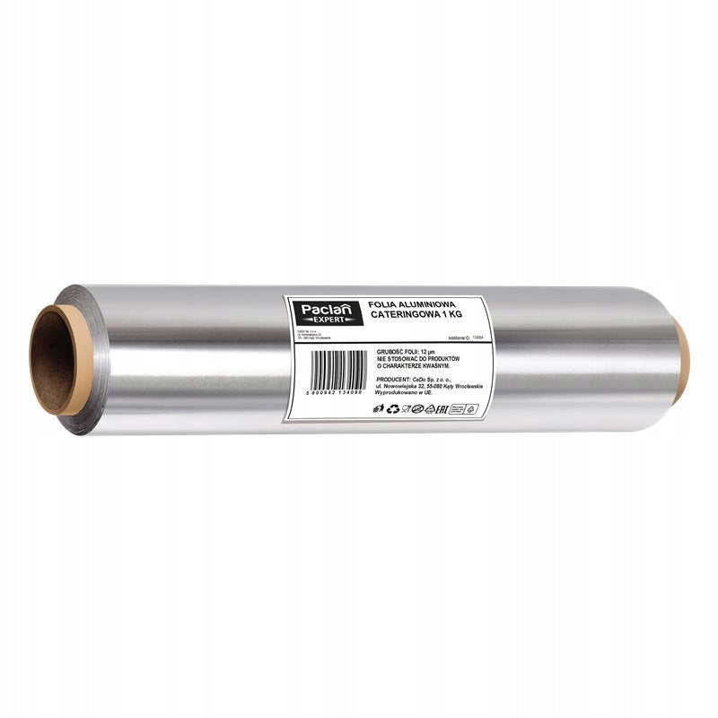 Paclan Expert Folia aluminiowa cateringowa gruba mocna 1 kg do pieczenia, grillowania i pakowania żywności, tłoczona
