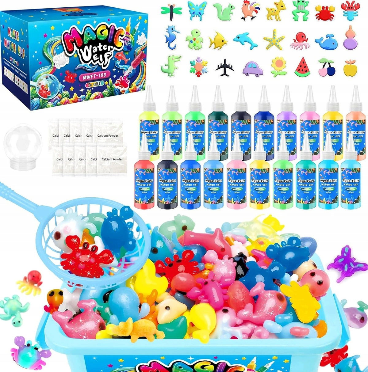 Magiczny największy zestaw XXL ZEL wodny 20 kolorow 20x forma water ELF DIY zabawka sensoryczna kreatywna masa