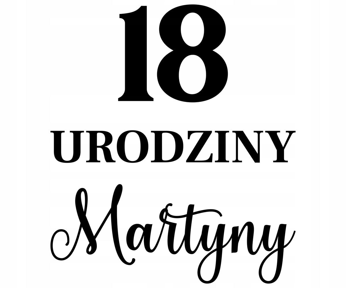 Naklejka napis 18 25 50 urodziny Imię 45x50cm na tablicę ściankę kolory dekoracja na przyjęcie, ozdoba na tło