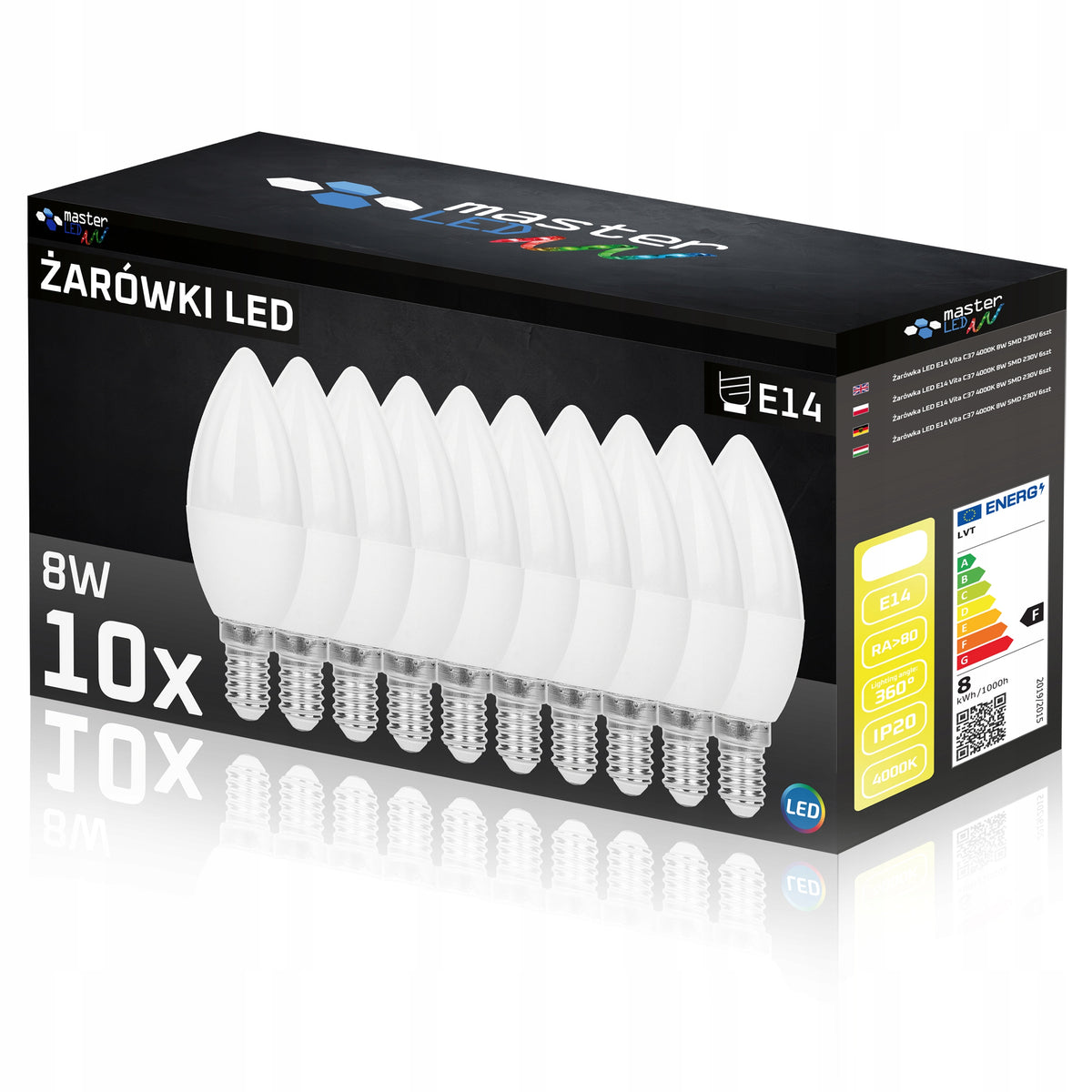 10x Żarówka LED E14 8W biały neutralny 4000K 230V premium mocna lampka świecowa 680 lm do kinkietów i żyrandoli