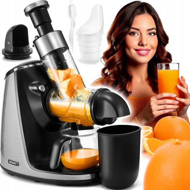 Wyciskarka wolnoobrotowa Yoer Sokowirówka 200W Duży otwór 3w1 Sorbet+ Puree do owoców i warzyw, bieg wsteczny, BPA free, 90 obr./min