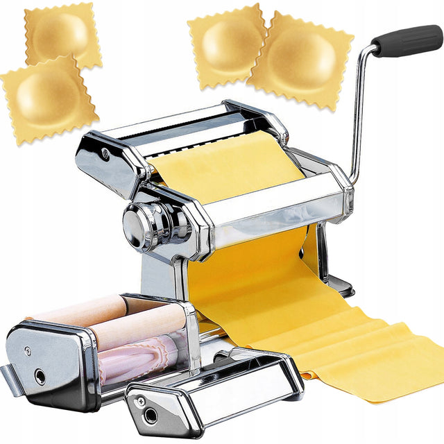 Maszynka Ręczna Do Makaronu ravioli Ciasta Stal nierdzewna 7w1 Zestaw XXL wykrawacz pierożków, wałkowanie, krojenie, nadziewanie